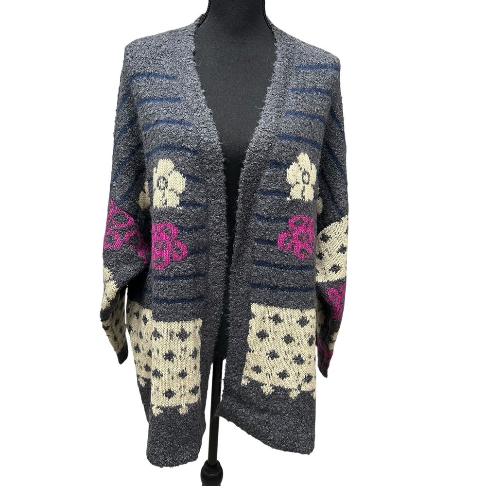 Natural Life Calla Cardigan S/M Relaxed Chunky Knit Floral Scandi Cottage Boho